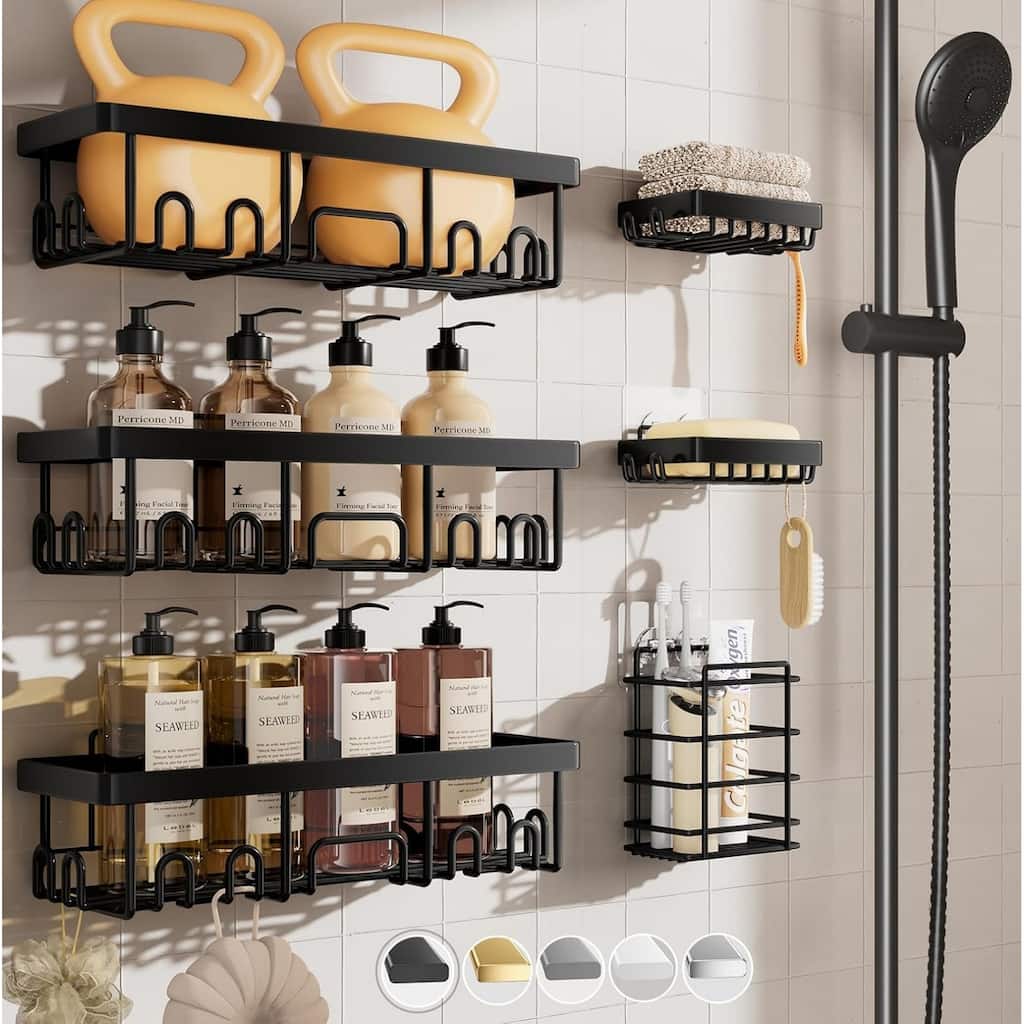 6-Pack Stainless Steel Shower Shelves, Large-Capacity Bathroom Organization and Storage.