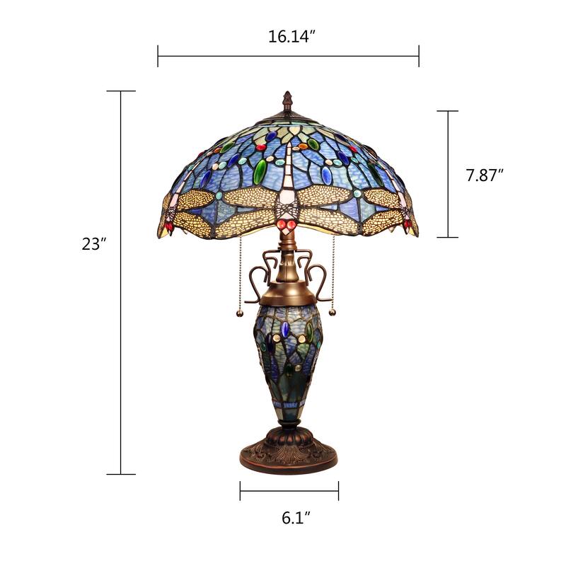 Tiffany Style Dragonfly Design 2+1-light Dark Bronze Table Lamp