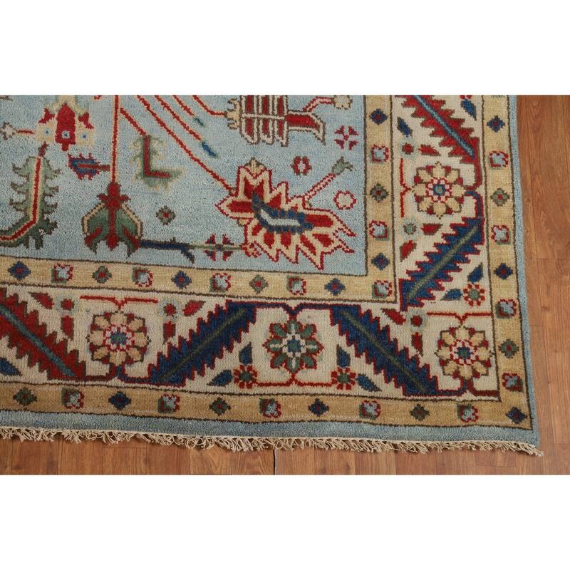 Light Blue Heriz Serapi Indian Area Rug Hand-Knotted Wool Carpet - 7'9" x 9'9"