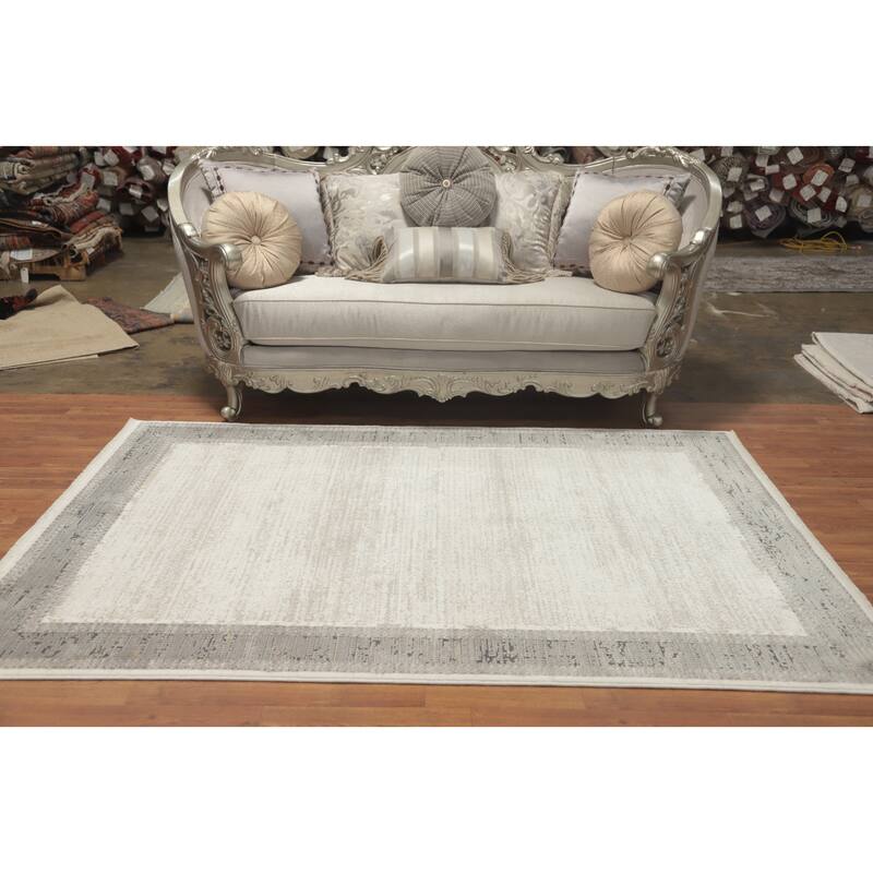 Machine Made Oriental Polyester Carpet Modern Geometric Beige & Ivories Modern Area Rug - 7' 5'' X 5' 2''