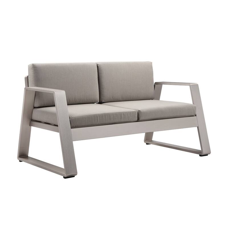Xia 57 Inch Outdoor Sofa, Gray Aluminum, Fade Resistant Fabric Cushions - Grey