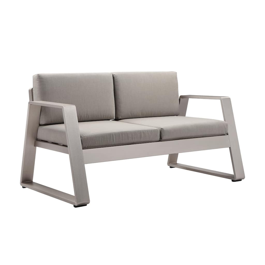 Xia 57 Inch Outdoor Sofa, Gray Aluminum, Fade Resistant Fabric Cushions