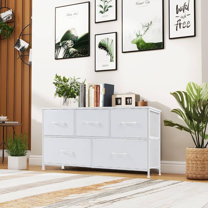 Dresser for Bedroom, Chests of Drawers, Storage Organizer with 5 Drawers, Sturdy Metal Frame, Wood Tabletop