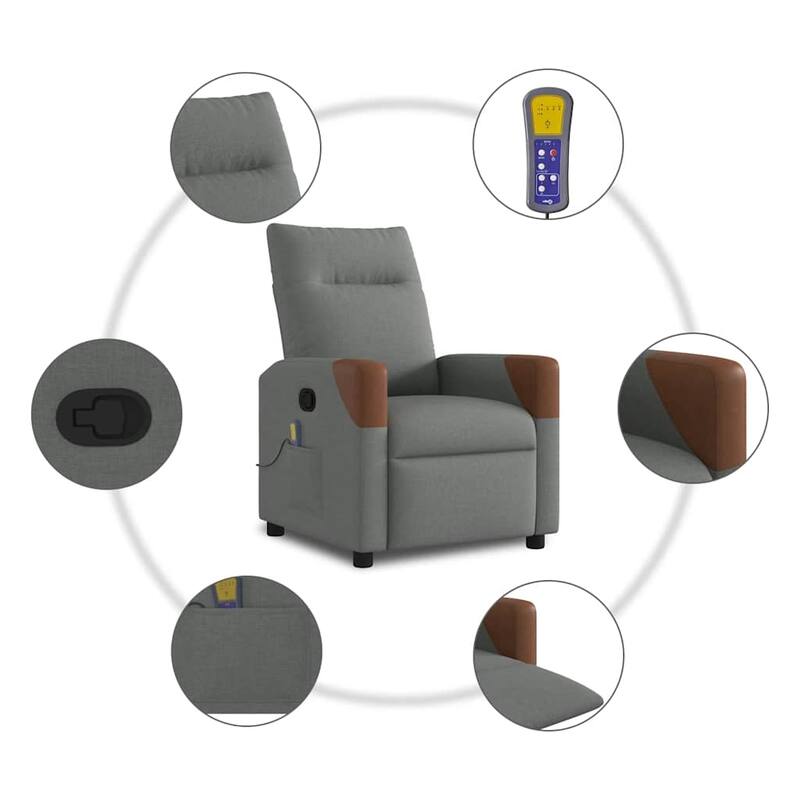 vidaXL Massage Recliner Chair Dark Grey Fabric