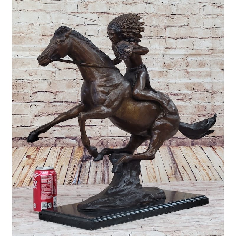Frederic Remington Warrior Bronze Sculpture Statue Native American Headdress 20 Inches X 25 Inches