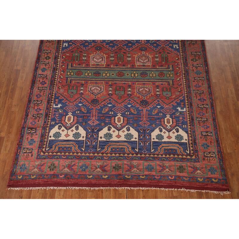 Geometric Orange Sirjan Area Rug Handmade Oriental Wool Carpet - 7'9"x 9'10"
