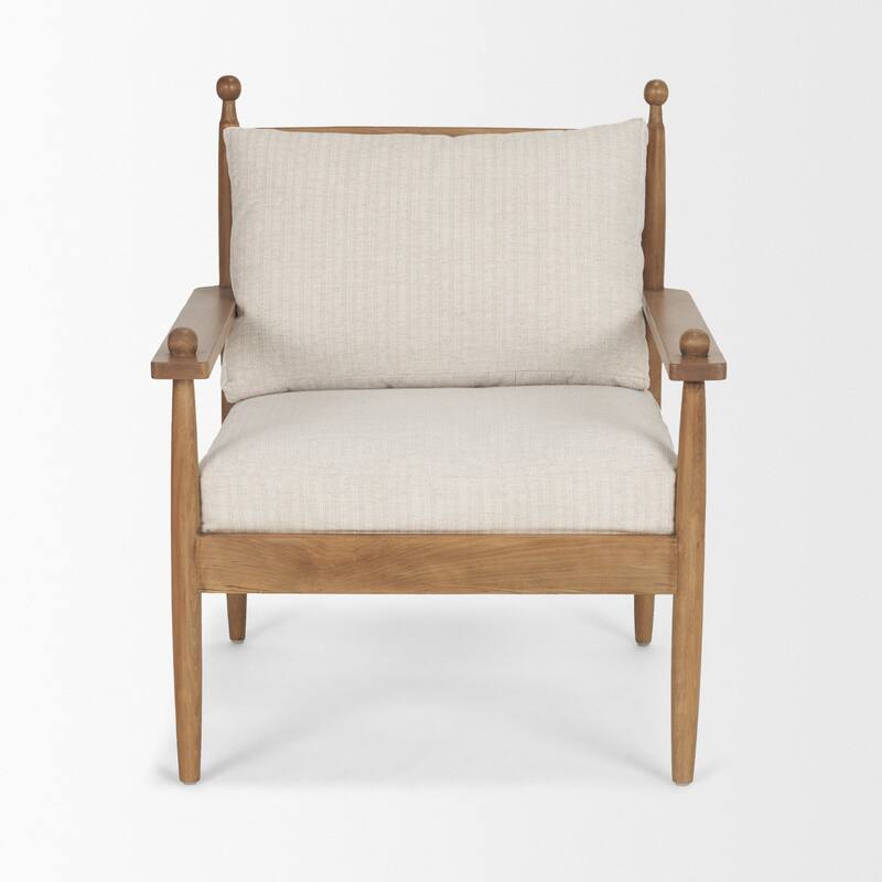 Danni Beige Fabric Beech Wood Framed Accent Lounge Chair