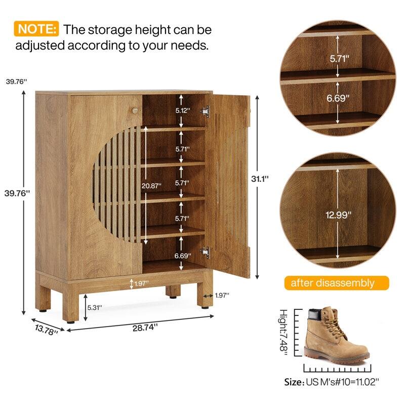 Wooden Shoe Storage Cabinet with Adjustable Shelves for 20 Pair of Shoes
