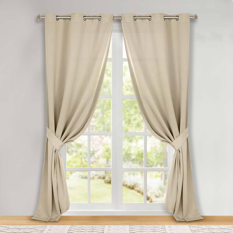 Superior Solid Machine Washable Room Darkening Blackout Curtains with Back Tabs, Set of 2 - 46" x 108" - Ivory