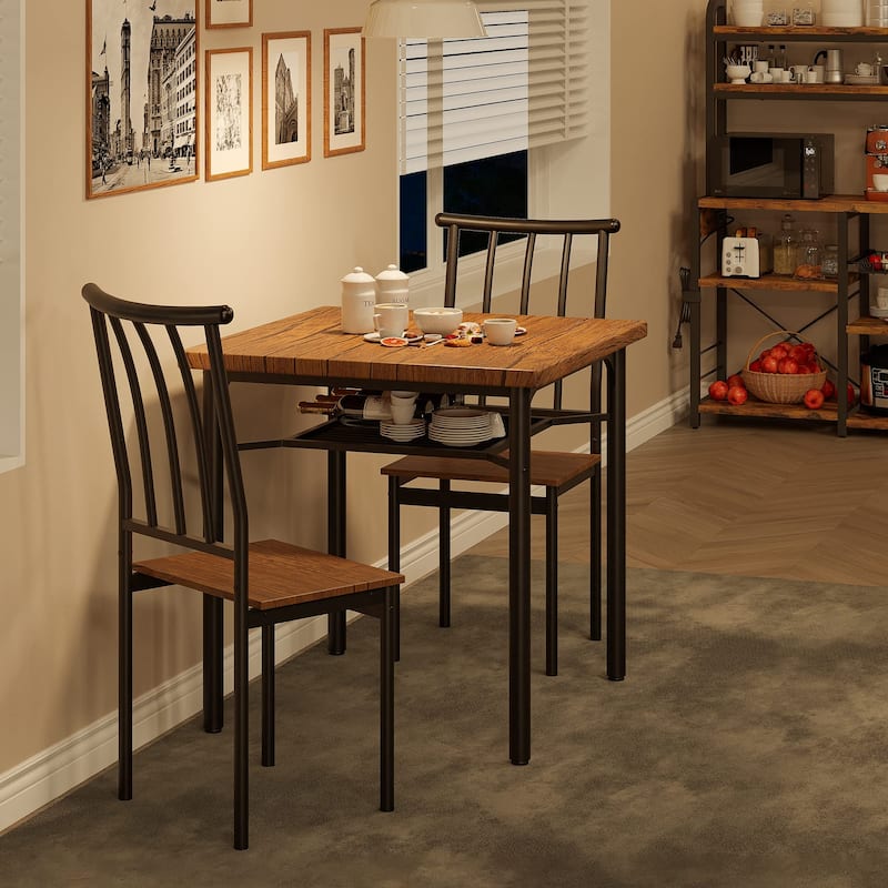 Round Dining Table Set for 2, Circle Kitchen Table and Chairs, Modern Dining Room Table Set with 2 Chairs