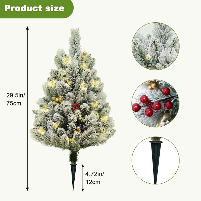 2Pcs Artificial Fir Christmas trees,with LED lights and Red Berries