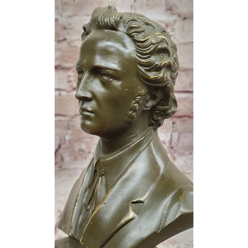 Frédéric Chopin Bronze Bust Sculpture On Marble Base