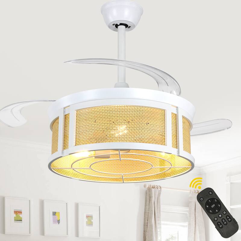 Bella Depot 42" Modern White Retractable Ceiling Fan with Light and Remote DC Motor