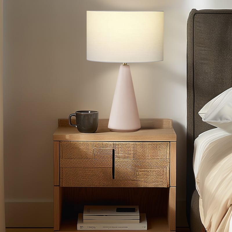 Brightech Nathaniel 20 in. Modern Super Bright LED Standard Table Lamp with Sleek Beige Fabric Drum Shade