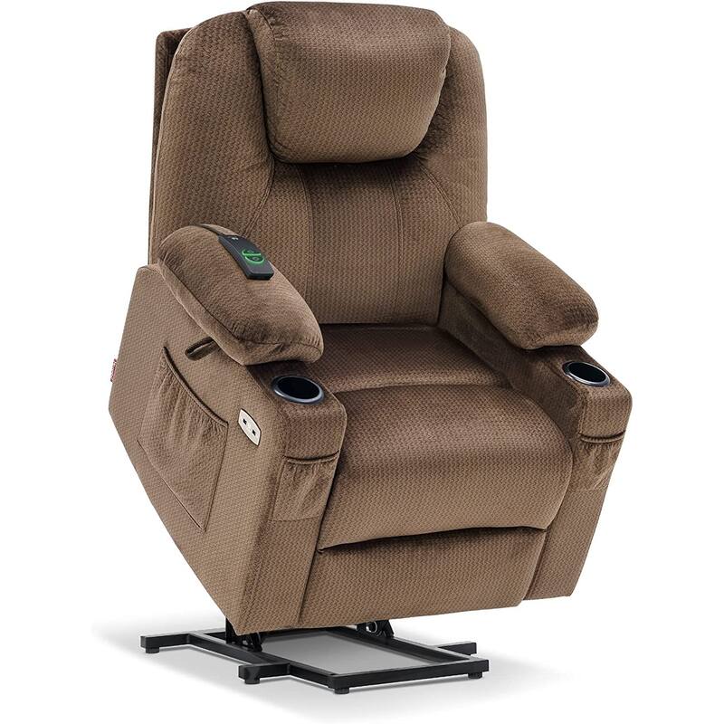 MCombo Small Power Lift Recliner Chair Sofa with Massage and Heat, 3 Positions and USB Ports Extended Footrest, Fabric 7141 - Mocha
