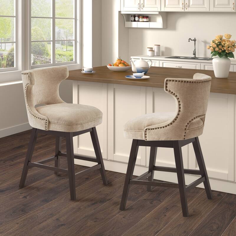 Madison Park Emmett 360-degree swivel counter stool with nailheads