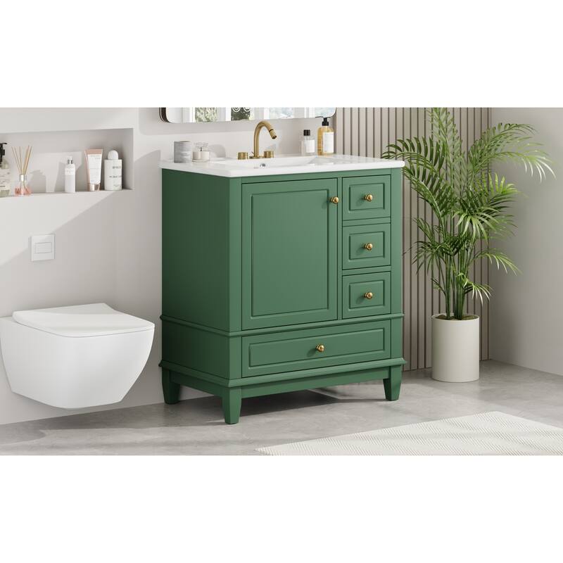 Bathroom Vanity with Sink, Bathroom Storage Cabinet with 3 Drawers and 1 Door, Bathroom Vanities with Solid Wood Frame