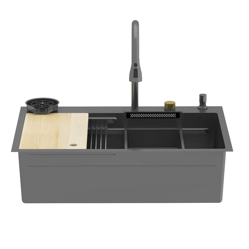 32.2"W Apron Single Bowl Workstation Kitchen Sink 304 Stainless Steel