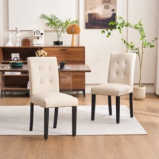 Set of 2 Modern Faux Leather Tufted Upholstered Dining Chairs with Wood ...