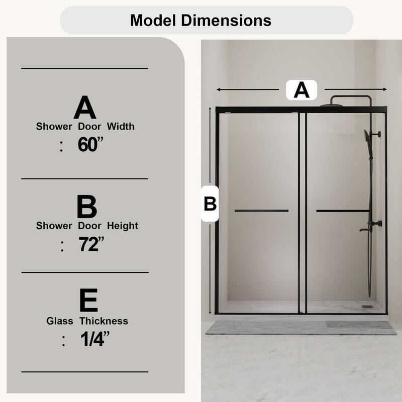 GDFStudio - Santiago Semi-Frameless Double Sliding Shower Door with Tempered Glass and Smooth Glide System