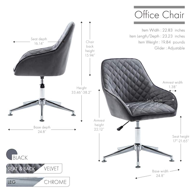 Porthos Home Vinita Height Adjustable Swivel Office Chair, Velvet Upholstery