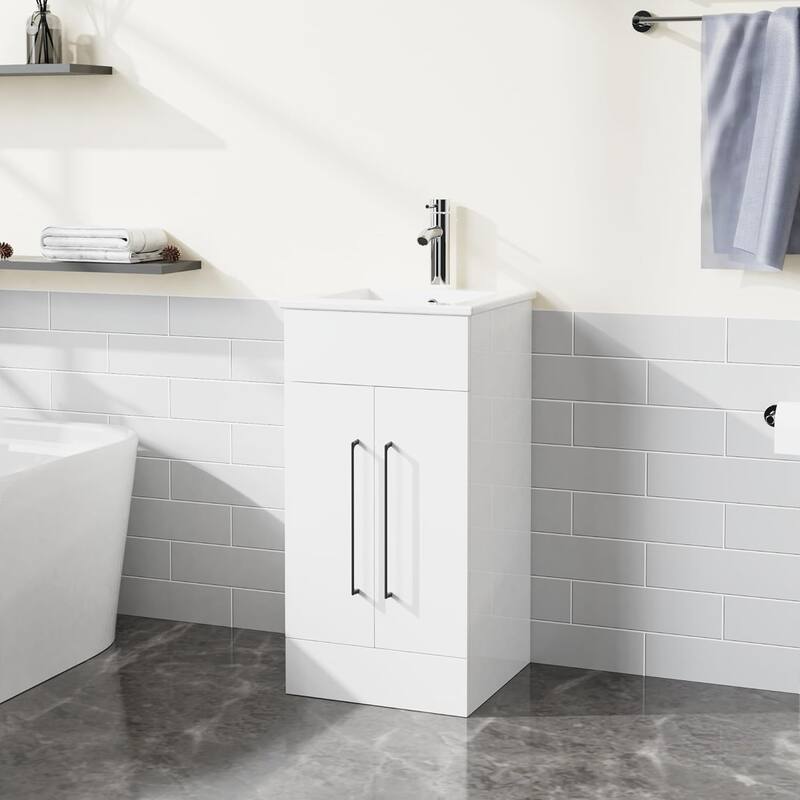 GDFStudio - Julian Compact Freestanding Bathroom Vanity with Ceramic Sink and Two-Door Storage Cabinet
