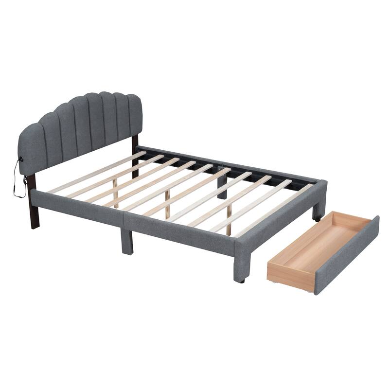 Teddy Fleece Queen Size Upholstered Platform Bed