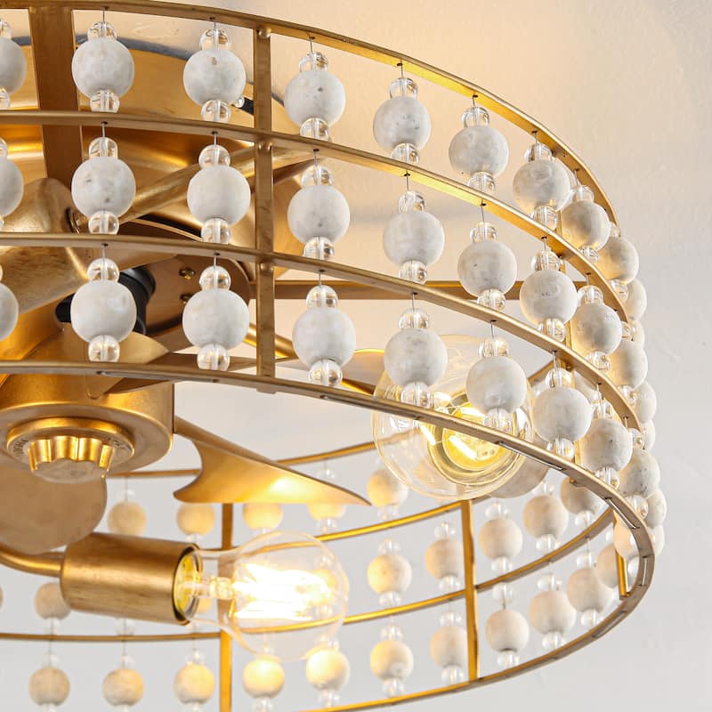 18.3 in. Bohemian Wood Bead Gold Ceiling Fan with Light and Remote - 18.31" D x 18.31" W x 7.5" H
