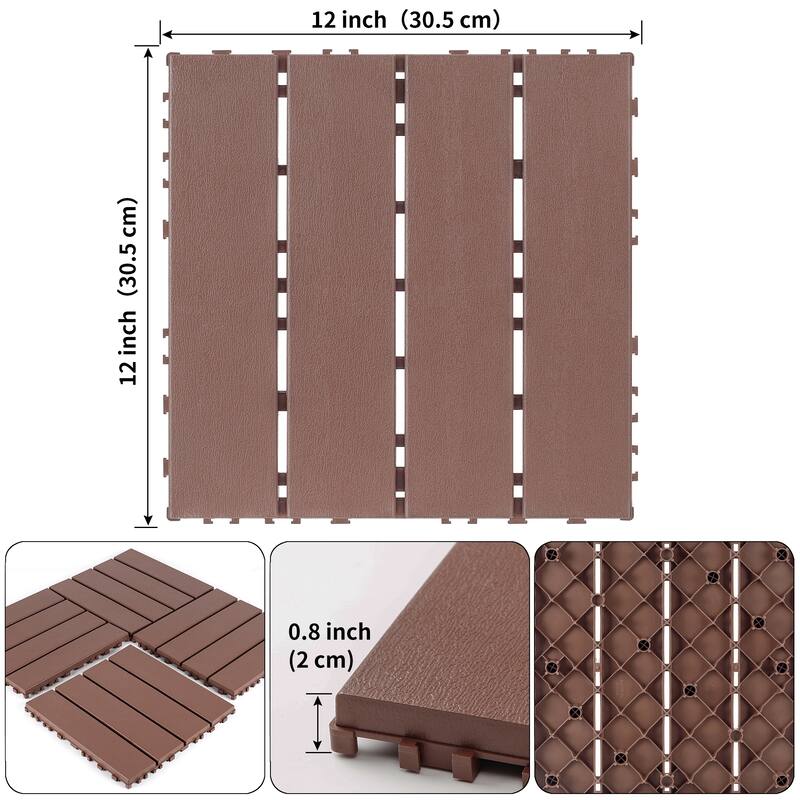Plastic interlocking decking tiles, 44 packs of terrace decking tiles, 12 inches x 12 inches waterproof