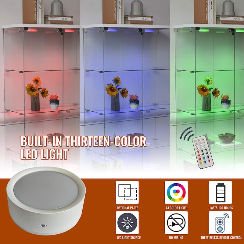65.9" Modern Glass Display Cabinet with LED Lights, 2 Large Drawers & 4 Shelves, Lockable Storage Case