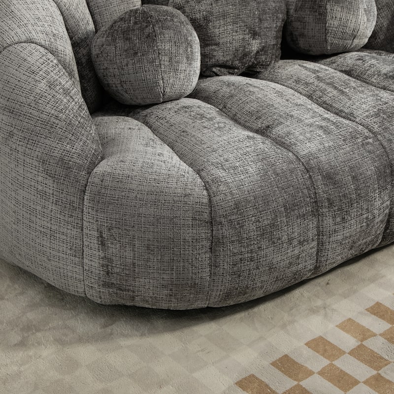Chenille Upholstered Bean Bag Chair, Lazy Floor Sofa with Foam Filler, Fluffy Bean Bag Sofa with 3 Pillows & High Backrest
