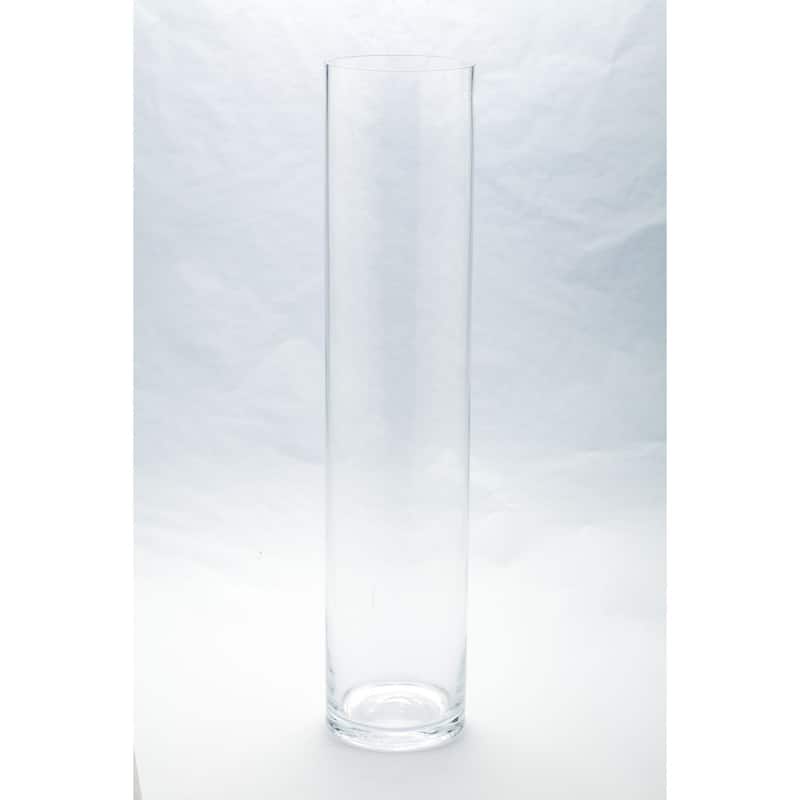 24" Clear Cylindrical Hand Blown Glass Vase