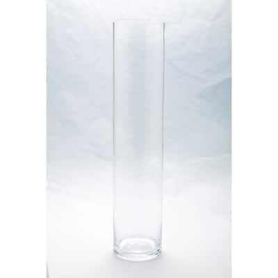 24" Clear Cylindrical Hand Blown Glass Vase