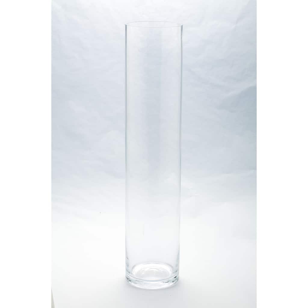 24" Clear Cylindrical Hand Blown Glass Vase
