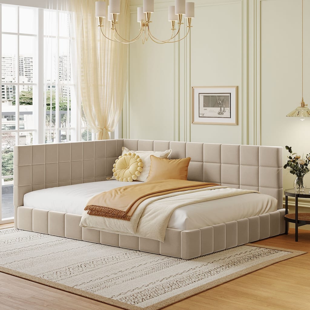 Elegant Full Velvet Upholstered Daybed with Slats, Convertible Sofa Bed Frame for Living Room
