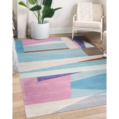Home Decor Multicolored Hand-Tufted Wool Modern Rug by EORC Vibrant and Stylish Area Rug for Adding Contemporary Elegance