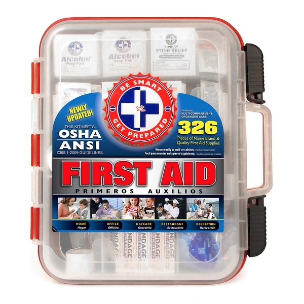 First Aid Kit Hard Red Case 326 Pieces Exceeds OSHA and ANSI Guidelines