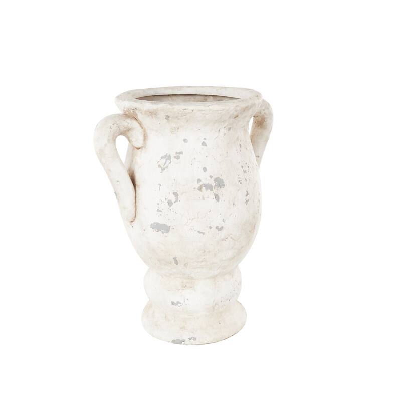 Cream or Pink Ceramic Antique Style Distressed Decorative Vase with Handles