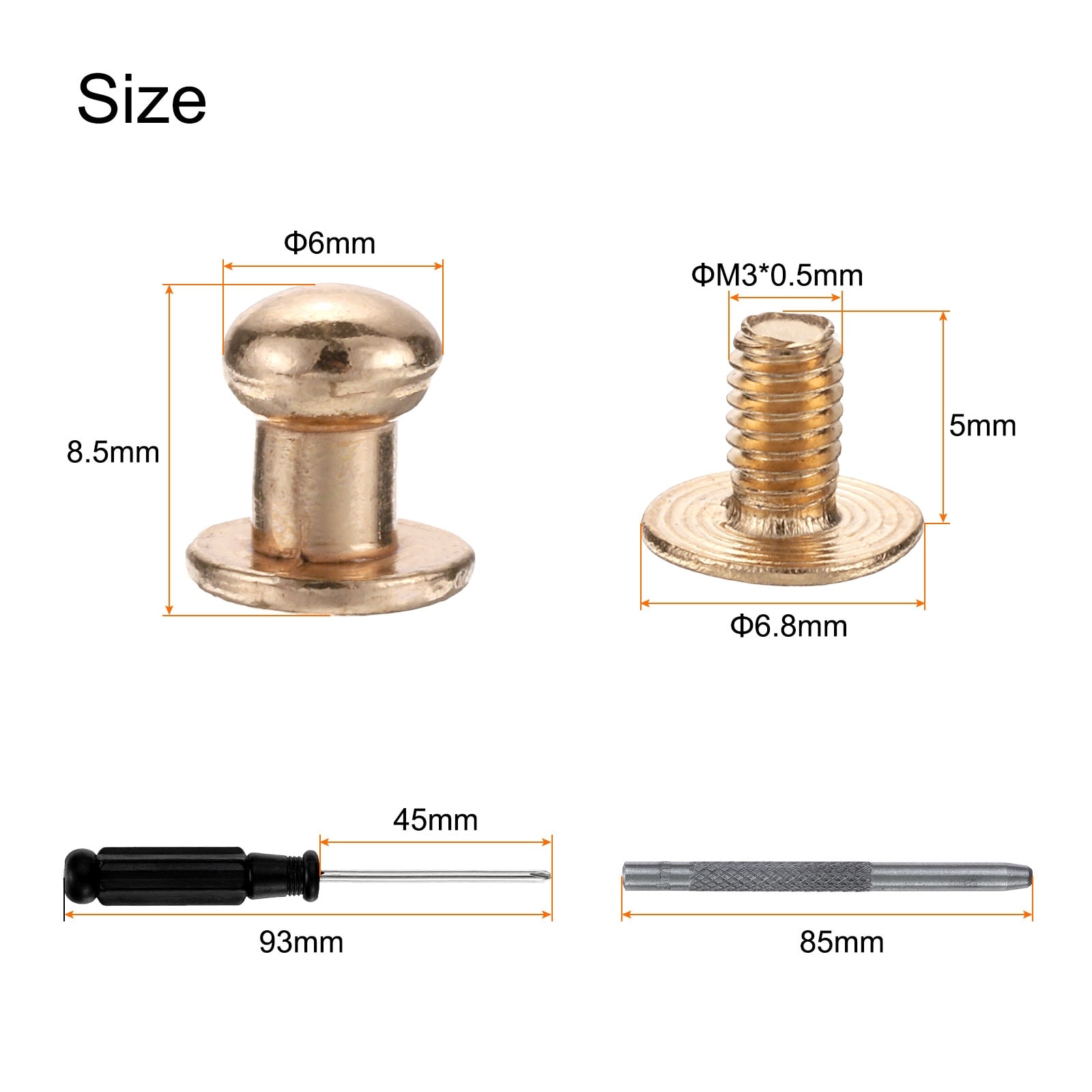 Round Head Button Studs with Screw Leather Punch Screwdriver