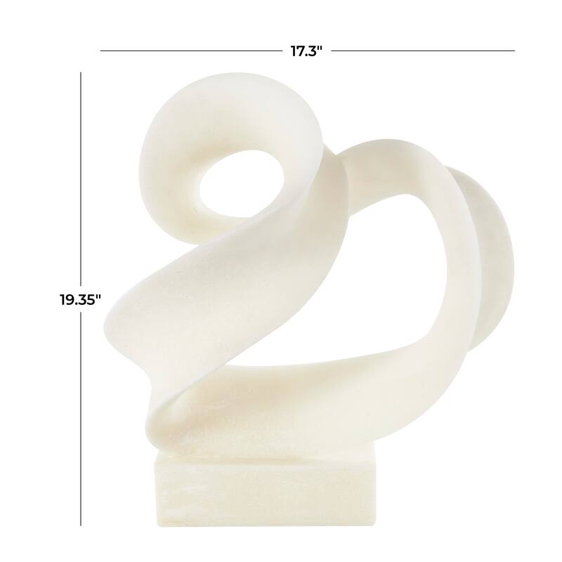 White Polystone Twisted Wave Abstract Decorative Sculpture with Elevated Base