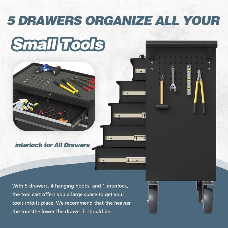 5-Drawer Heavy Duty Rolling Tool Chest Tool Storage Box - N/A