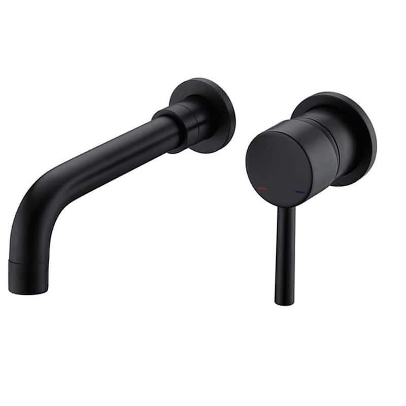 Wall Mount Single Handle Bathroom Sink Faucet, Curved Spout Design, Matte Black Finish, Easy Installation - Matte Black