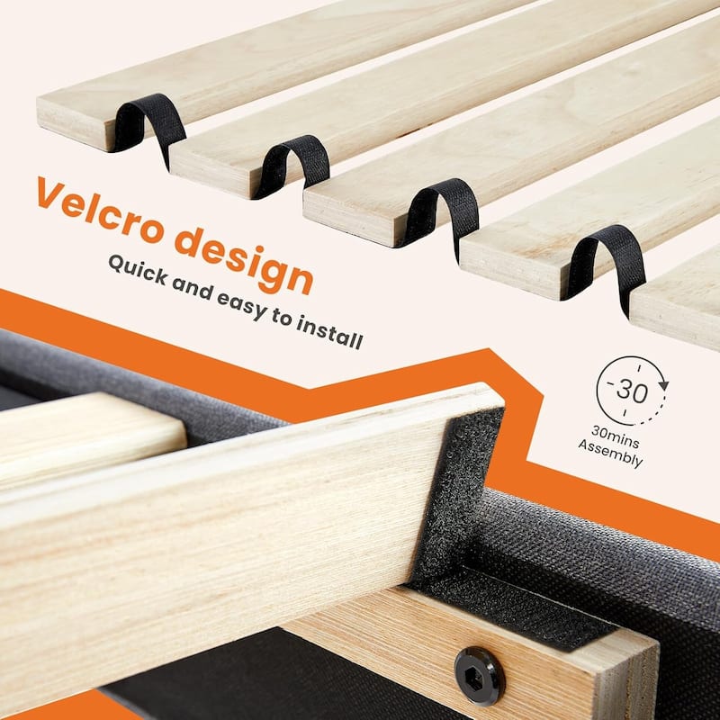 Queen Size Platform Bed Frame with Fabric Upholstered Headboard and Wooden Slats Support, No Box Spring Needed/Easy Assembly