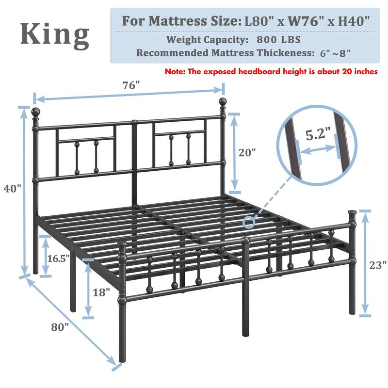 Black Metal Bed Frame with Headboard and Underbed Storage, Easy Assembly