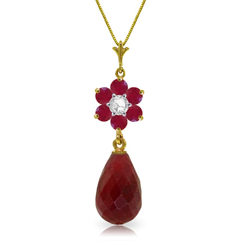 MayaMila 3.83 Carat 14K Solid Gold Necklace Natural Ruby Diamond