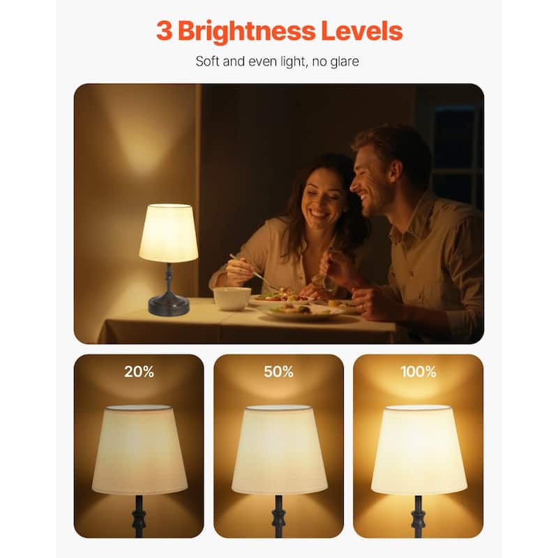 Cordless Rechargeable Table Lamp with Adjustable Brightness and Fabric Shade - 5.9 x 5.9 x 10 inch