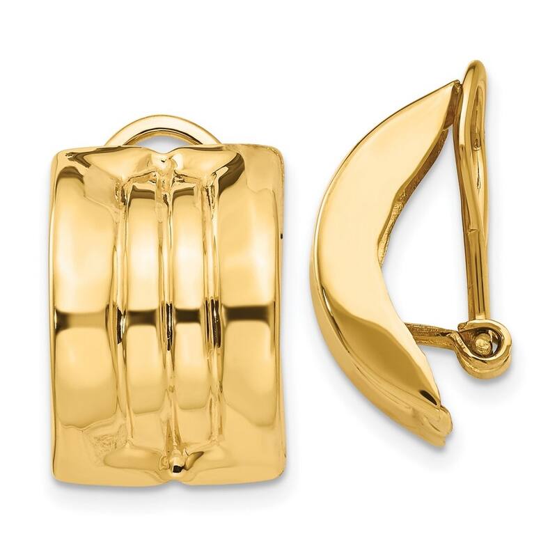 Curata 14k Yellow Gold Polished Omega Clip Non Pierced Earrings - 16x12mm