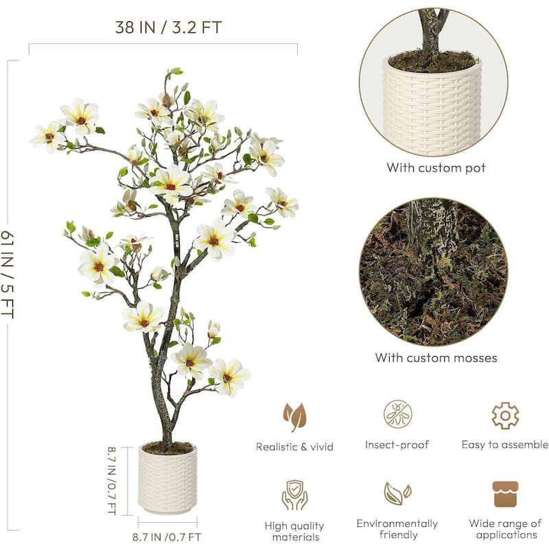 Faux Artificial Flower Tree, Magnolia Plants for Home Decor