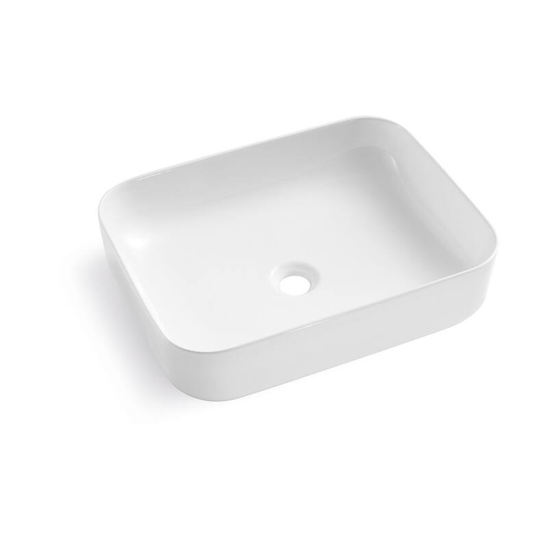 20 Inch Bathroom Rectangular Vessel Sink Above Counter Porcelain Ceramic Top Mount Art Basin With Matching Pop-up Drain