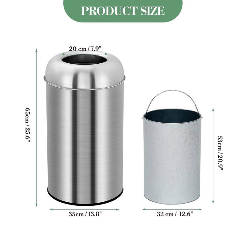 13 Gallon Open-Top Stainless Steel Trash Can Heavy-Duty for Restaurant Office or Home